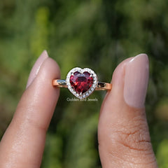 Red Ruby Heart Gemstone Halo Engagement Ring