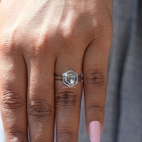 View of Rose Cut Hexagon Moissanite Ring In White Gold