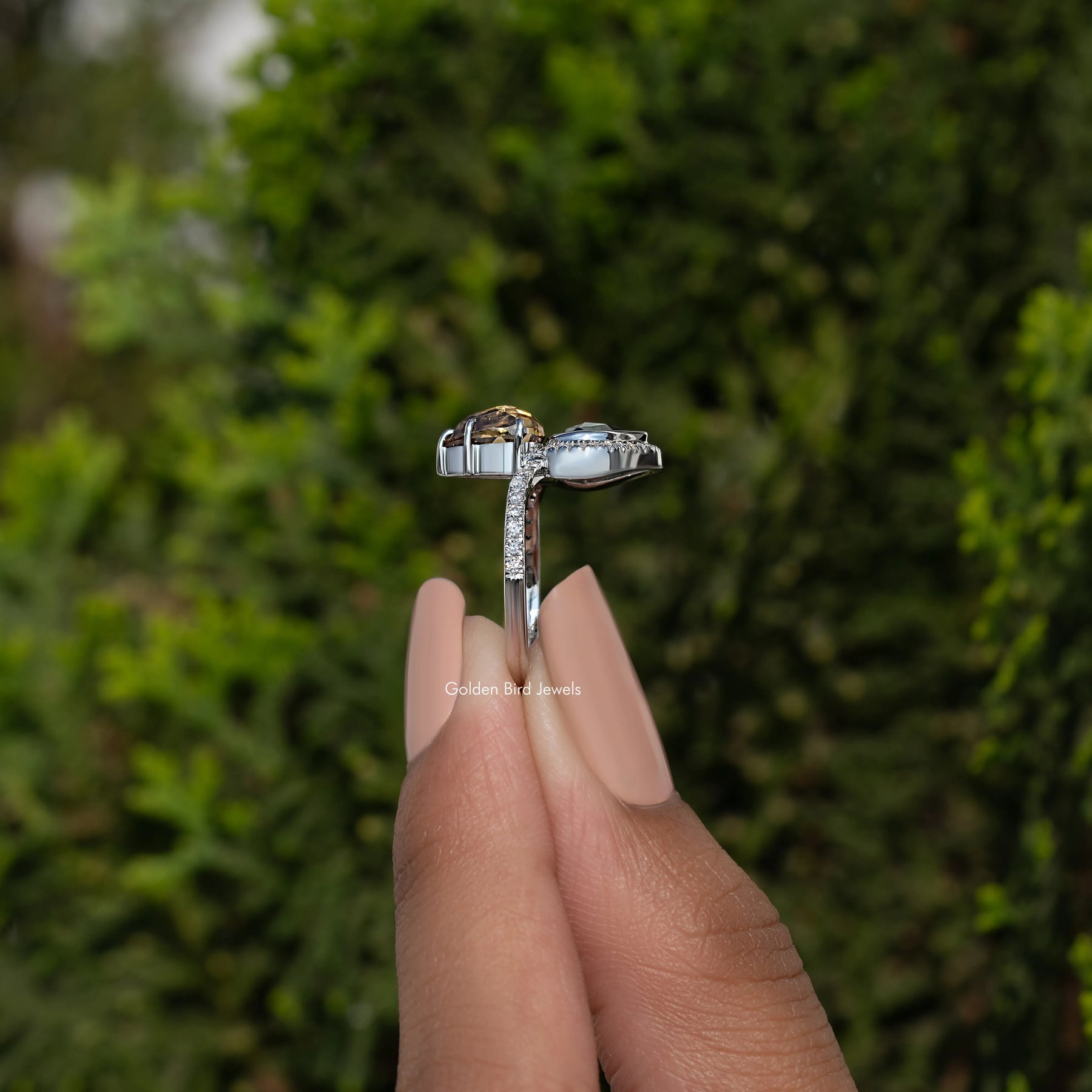 Rose Cut Pear Moissanite Engagement Ring