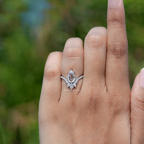 Rose Cut Pear Moissanite Curved Engagement Ring