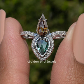 Rose Cut Pear Moissanite Engagement Ring