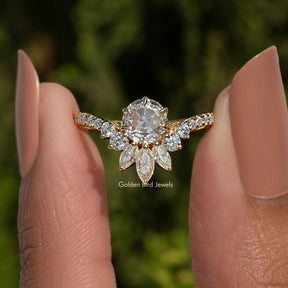 Rose Cut Round Moissanite Curved Engagement Ring