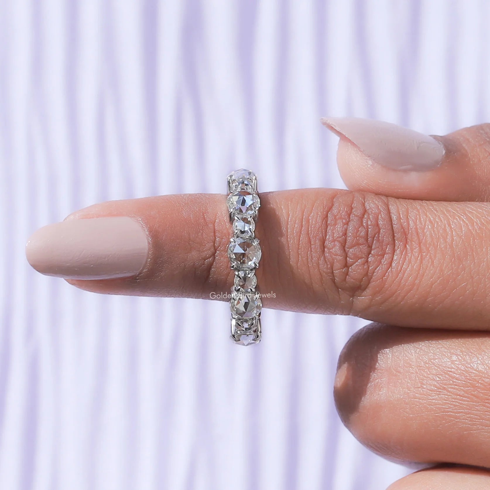 [Moissanite Rose Cut Round Full Eternity Wedding Band]-[Golden Bird Jewels]