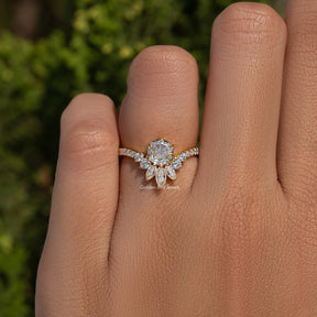 Rose Cut Round Moissanite Curved Engagement Ring