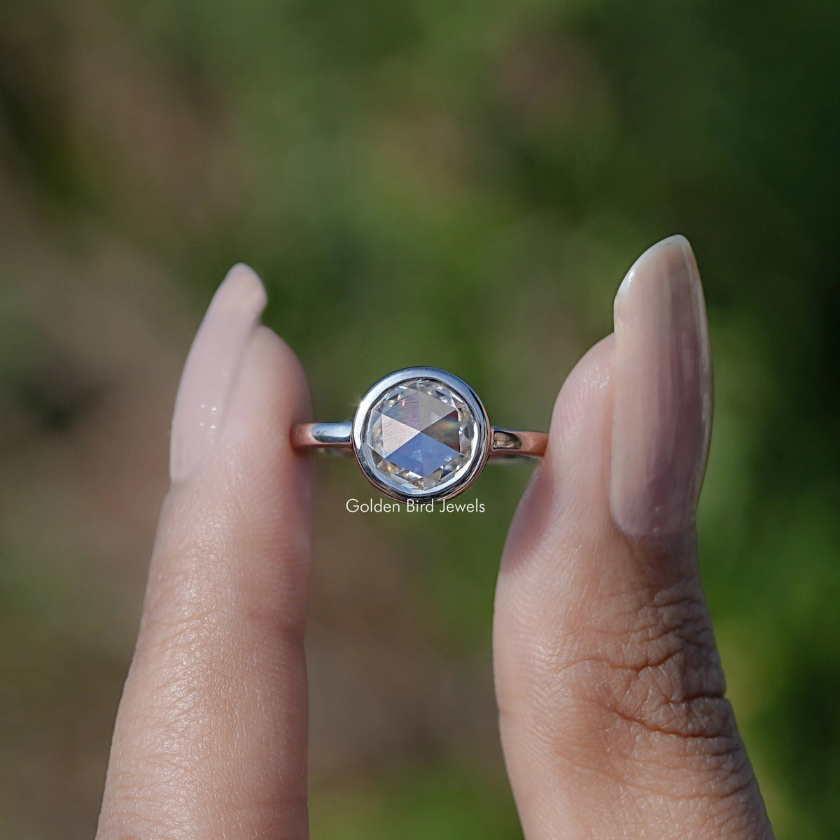 Rose Cut Round Moissanite Solitaire Ring For Her