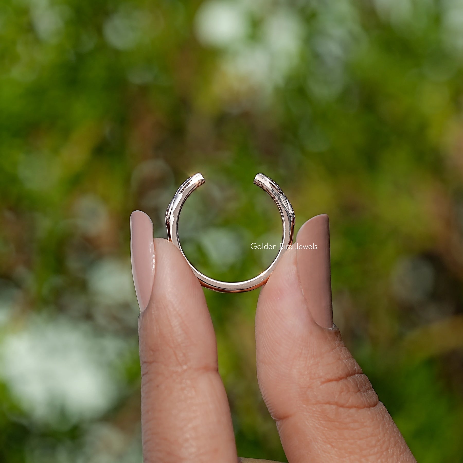 Rose Gold Leaf Style Open Cuff Wedding Band