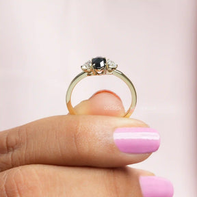 [Trillion And Oval Cut Moissanite Ring]-[Golden Bird Jewels]
