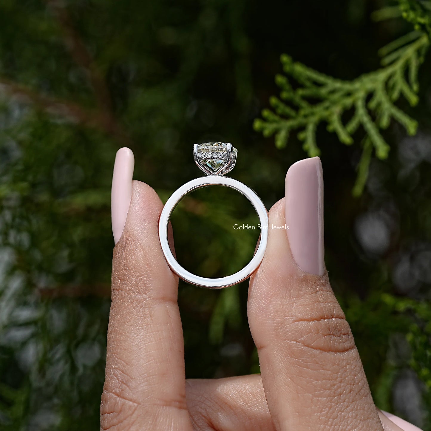 Round Diamond Moissanite Gemstone Hidden Halo Wedding Ring