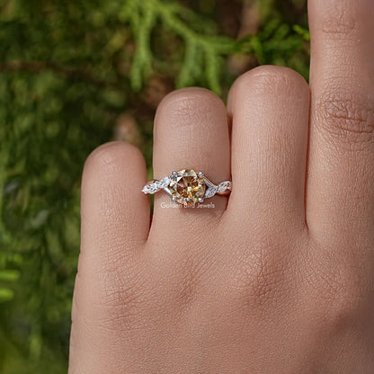 Yellow Round Cut Gemstone Moissanite Floral Wedding Ring