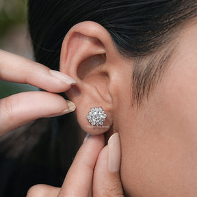 Round Cut Moissanite Halo Stud Earrings