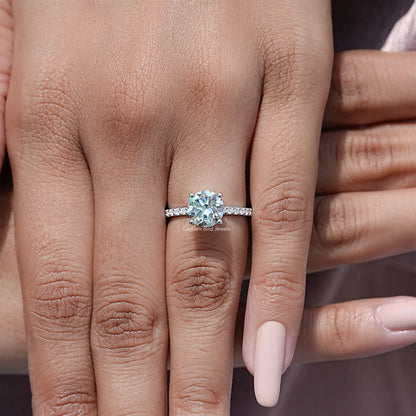 Round Cut Moissanite Gemstone Solitaire Accent Ring