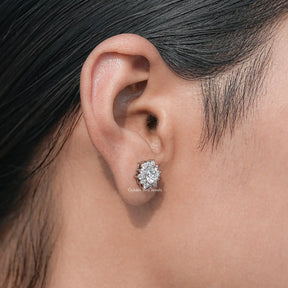 Round Cut Moissanite Halo Stud Earrings