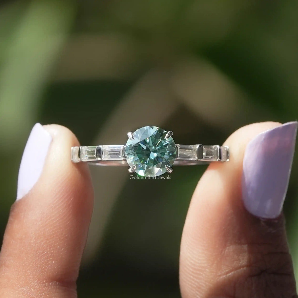 Blue green moissanite ring clearance