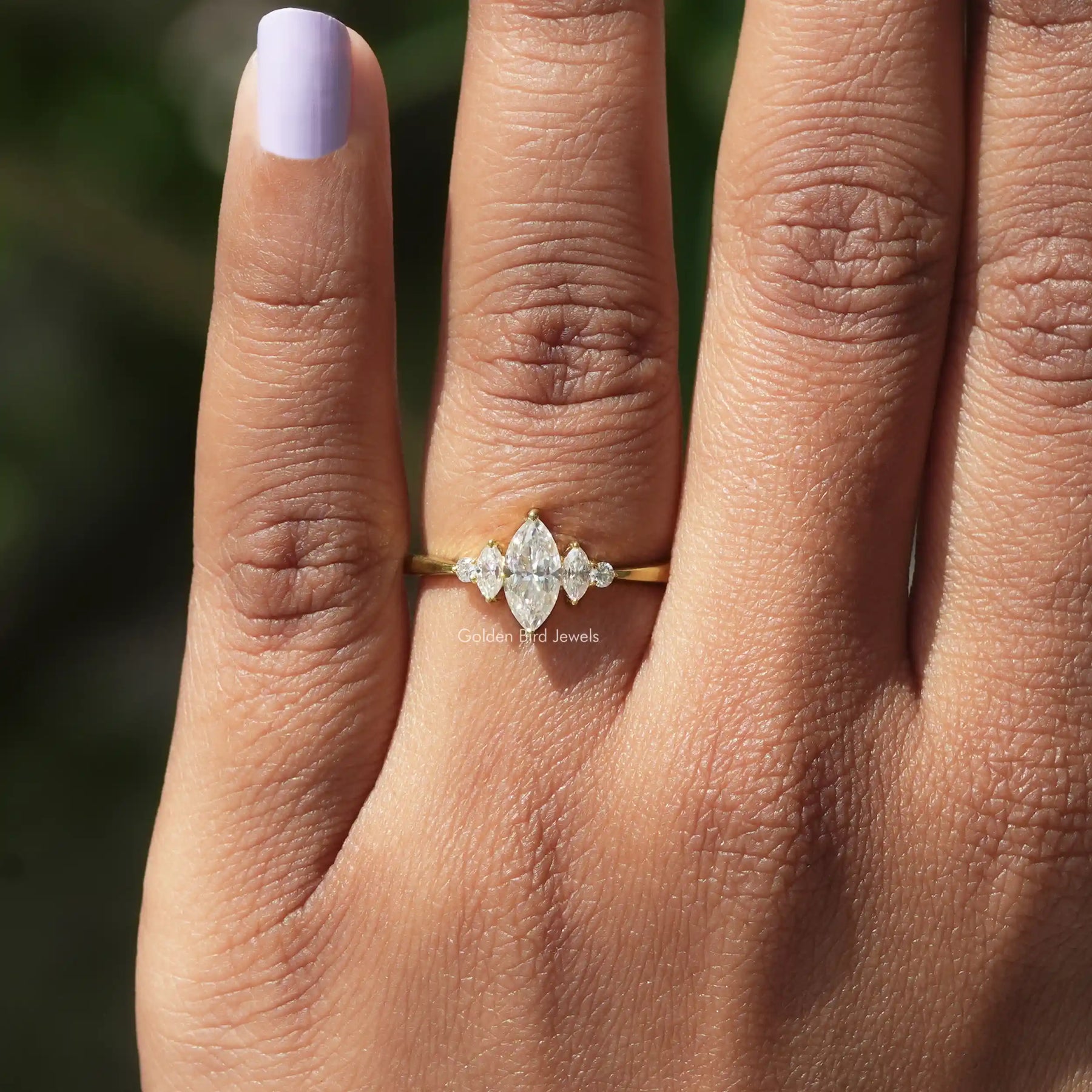 Round and Marquise Cut Engagement Ring - Main Image