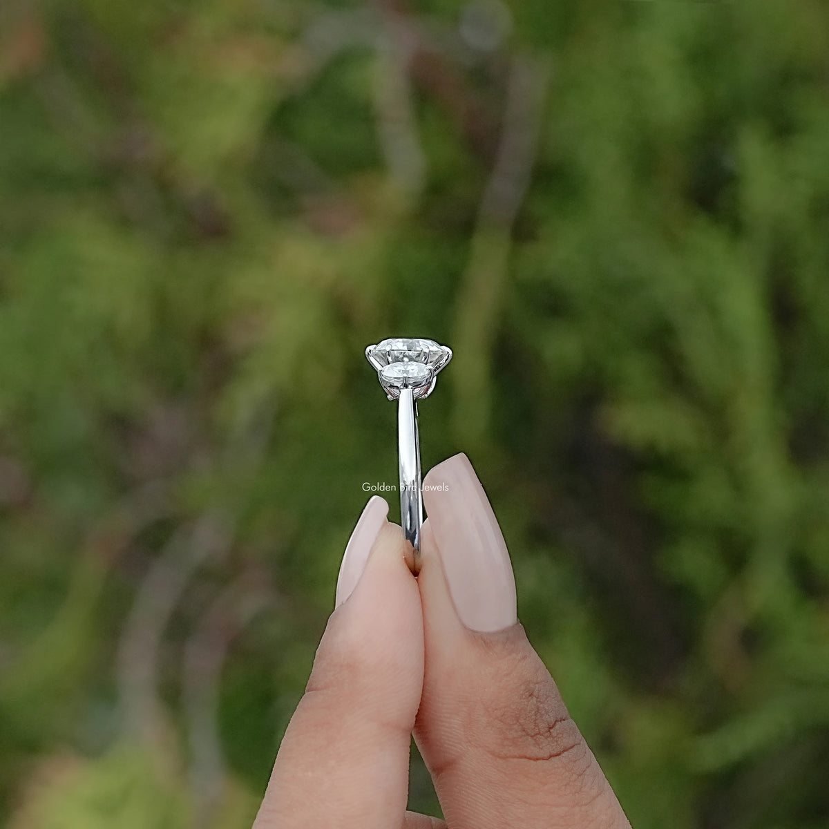 Old European Round And Oval Moissanite Three Stone Ring