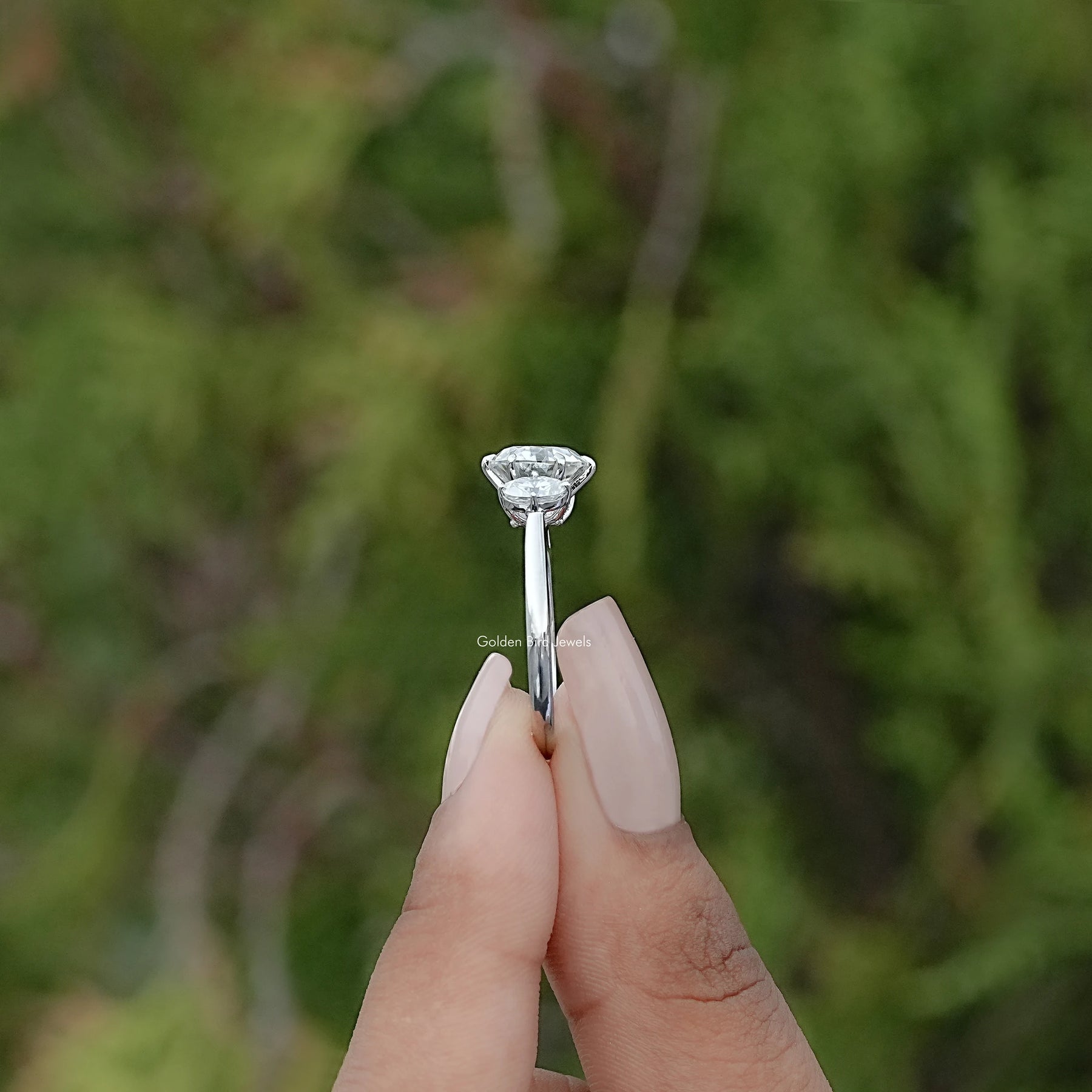 Old European Round And Oval Moissanite Three Stone Ring