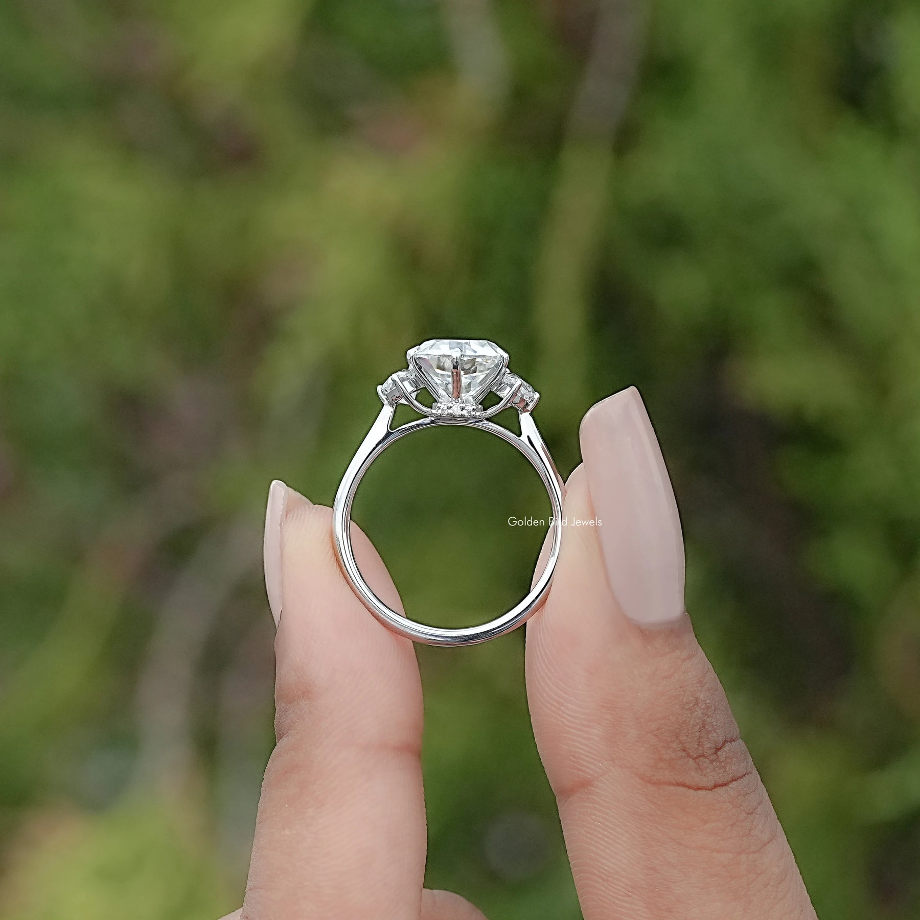Old European Round And Oval Moissanite Three Stone Ring