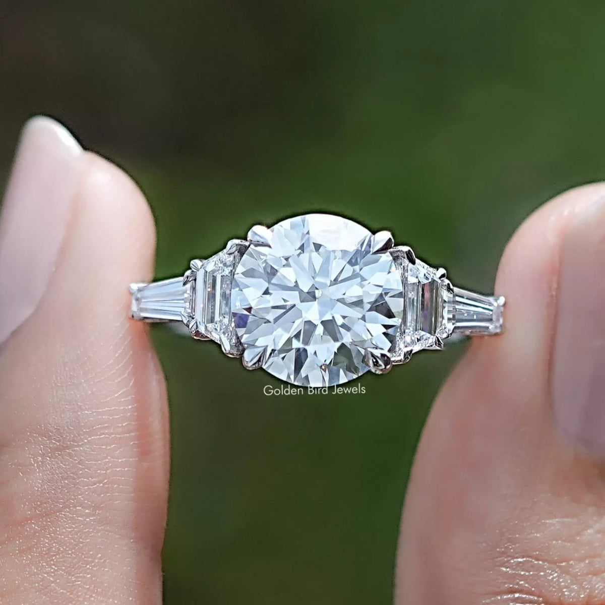 Round And Step Cut Trapezoid Lab Diamond Ring