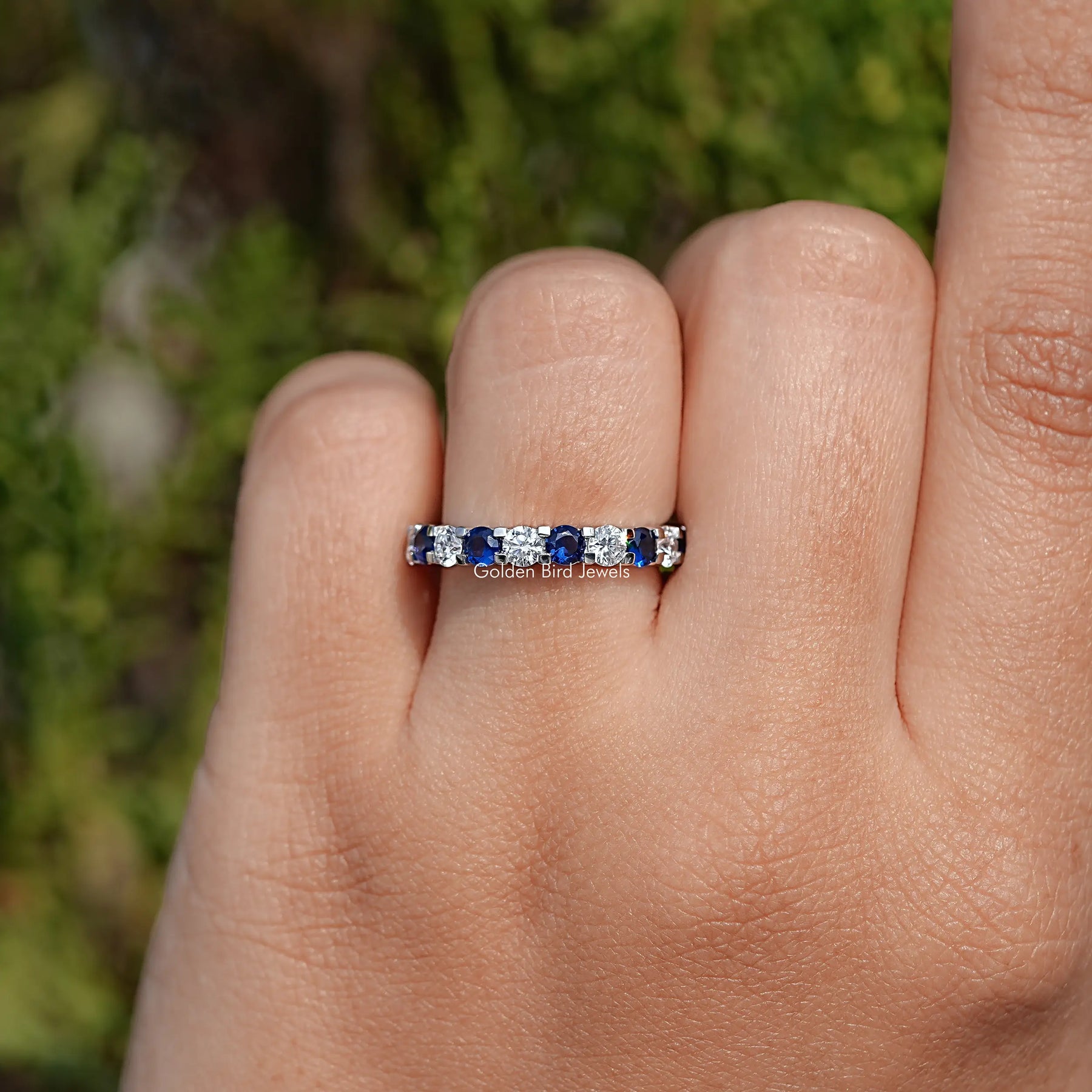 Round Cut Blue Gemstone Eternity Band