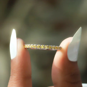 Front View of Round Citrine Gemstone Half Eternity Band In two Fingers