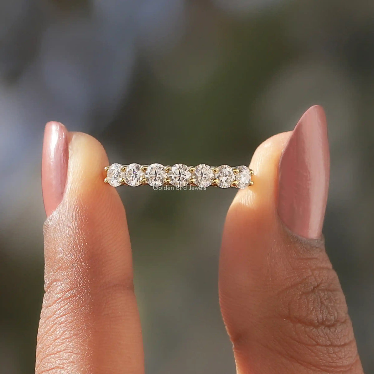 Round Cut 7 Stone Moissanite Eternity Wedding Band