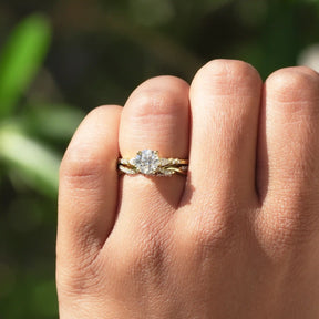 In finger front view of Round Cut Lab Diamond Engagement Ring