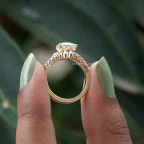 [Side view of round cut accent stone engagement ring]-[Golden Bird Jewels]