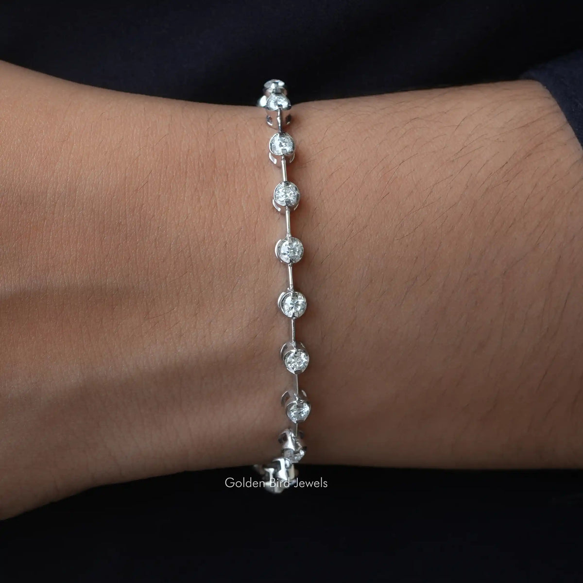View of moissanite round cut tennis Bracelet