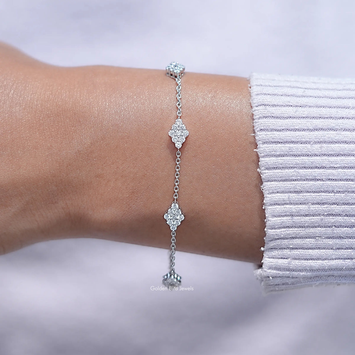 Round Cut CVD Diamond Station Chain Bracelet
