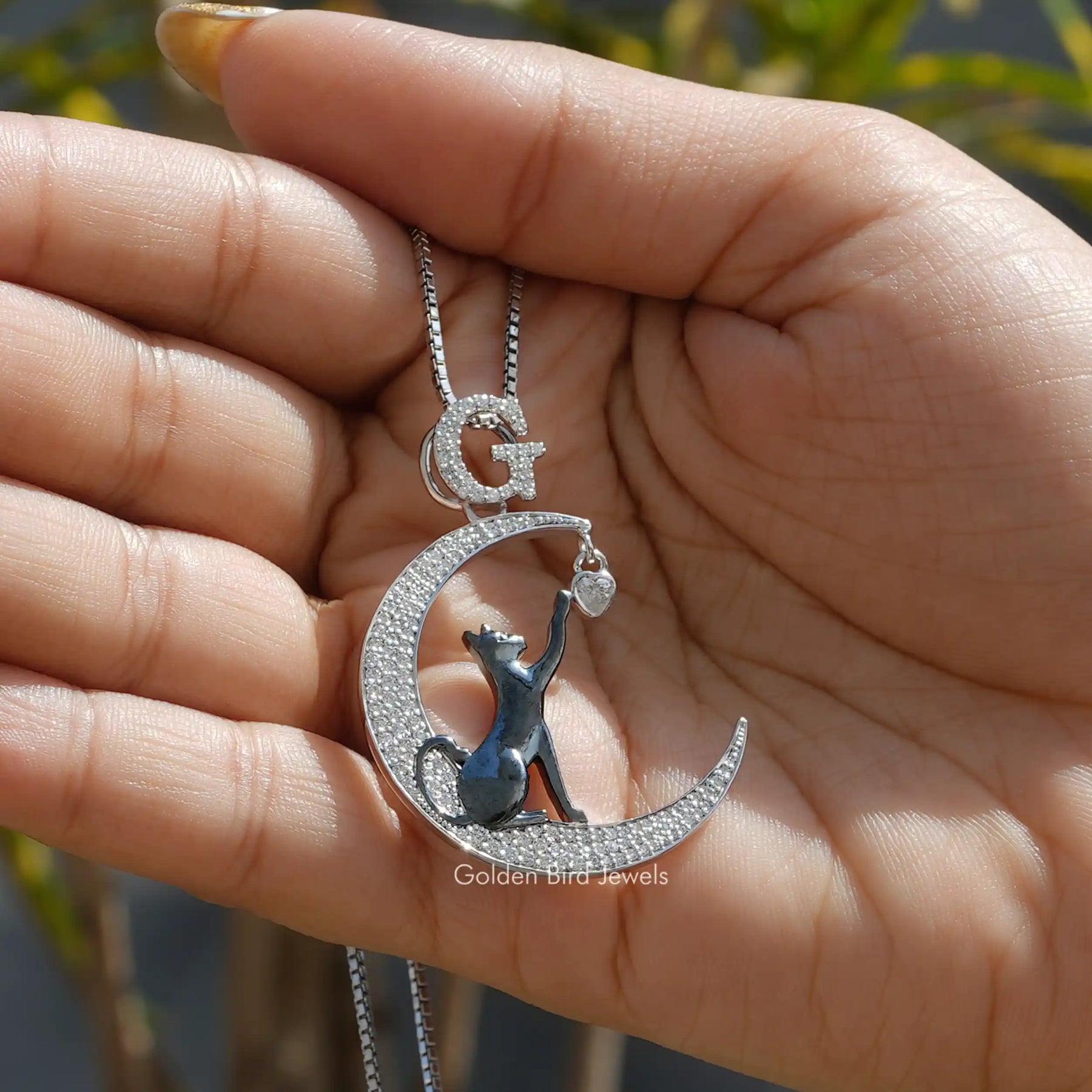 Cat Moon Moissanite Pendant