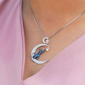 Detailed view of moissanite latter pendant