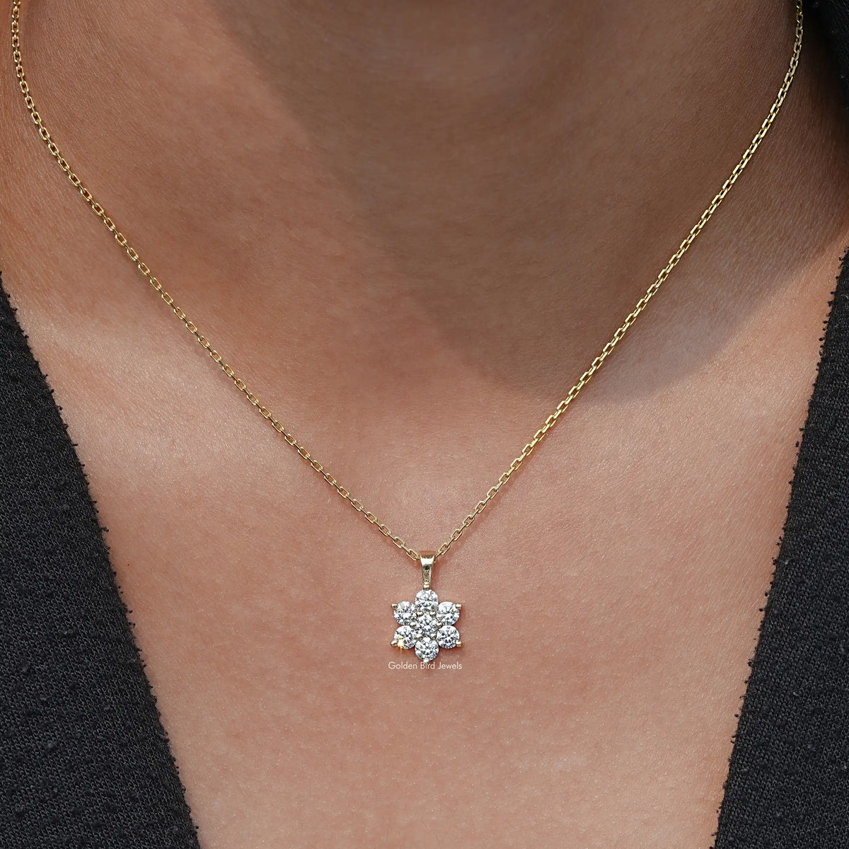 View Of Round Cut Diamond Floral Pendant In A Women's
