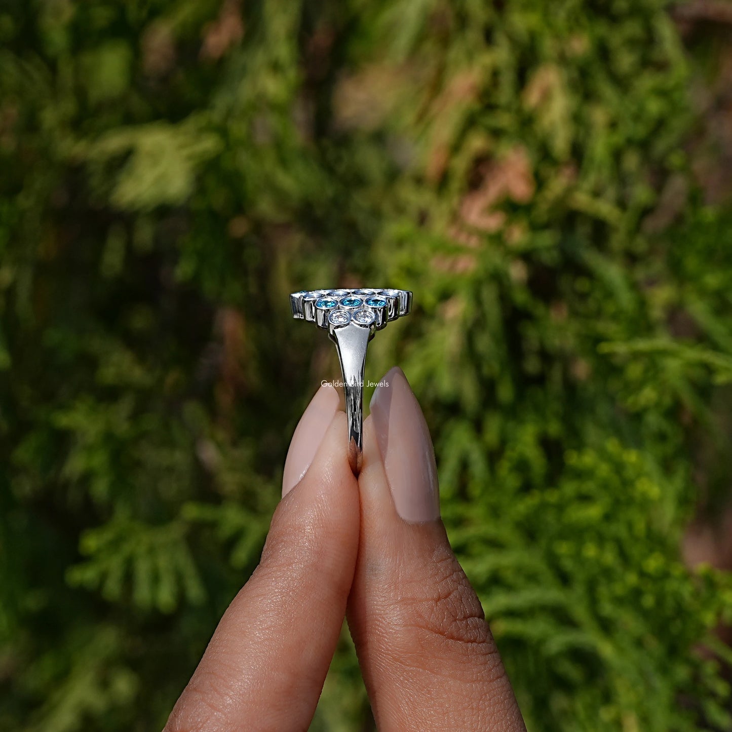 Side View of Round Cut Gemstone engagement Ring