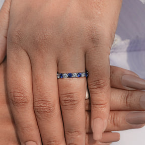 Round Shape Blue Gemstone Eternity Wedding Band