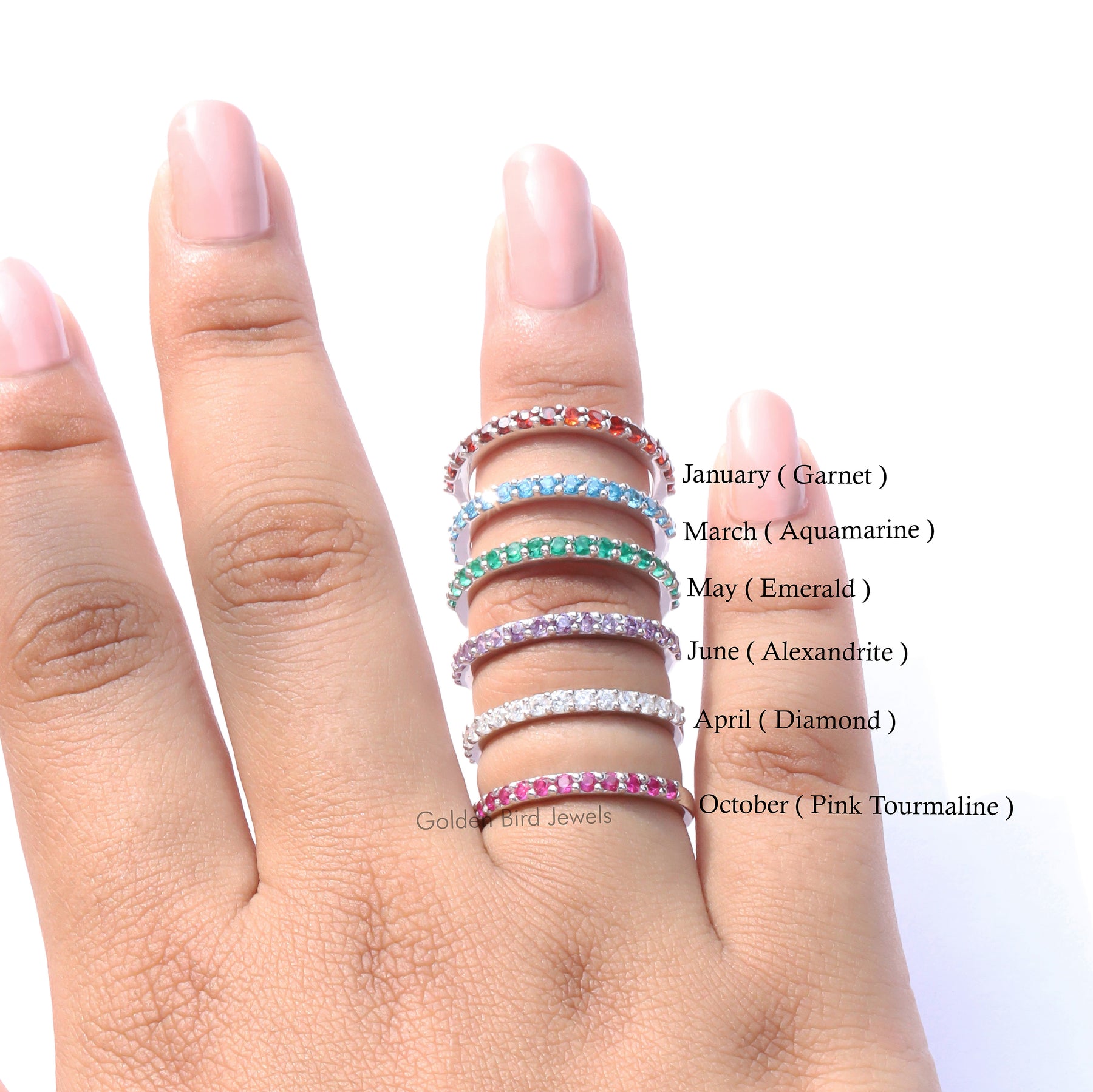 [Round Cut Gemstone Multicolor Half Eternity Band]-[Golden Bird Jewels]