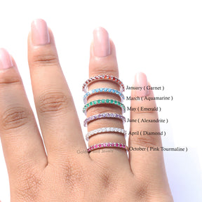 [Round Cut Gemstone Multicolor Half Eternity Band]-[Golden Bird Jewels]