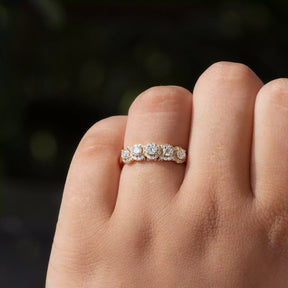 Detailed View Of Moissanite Half Eternity Wedding Band In Yellow Gold