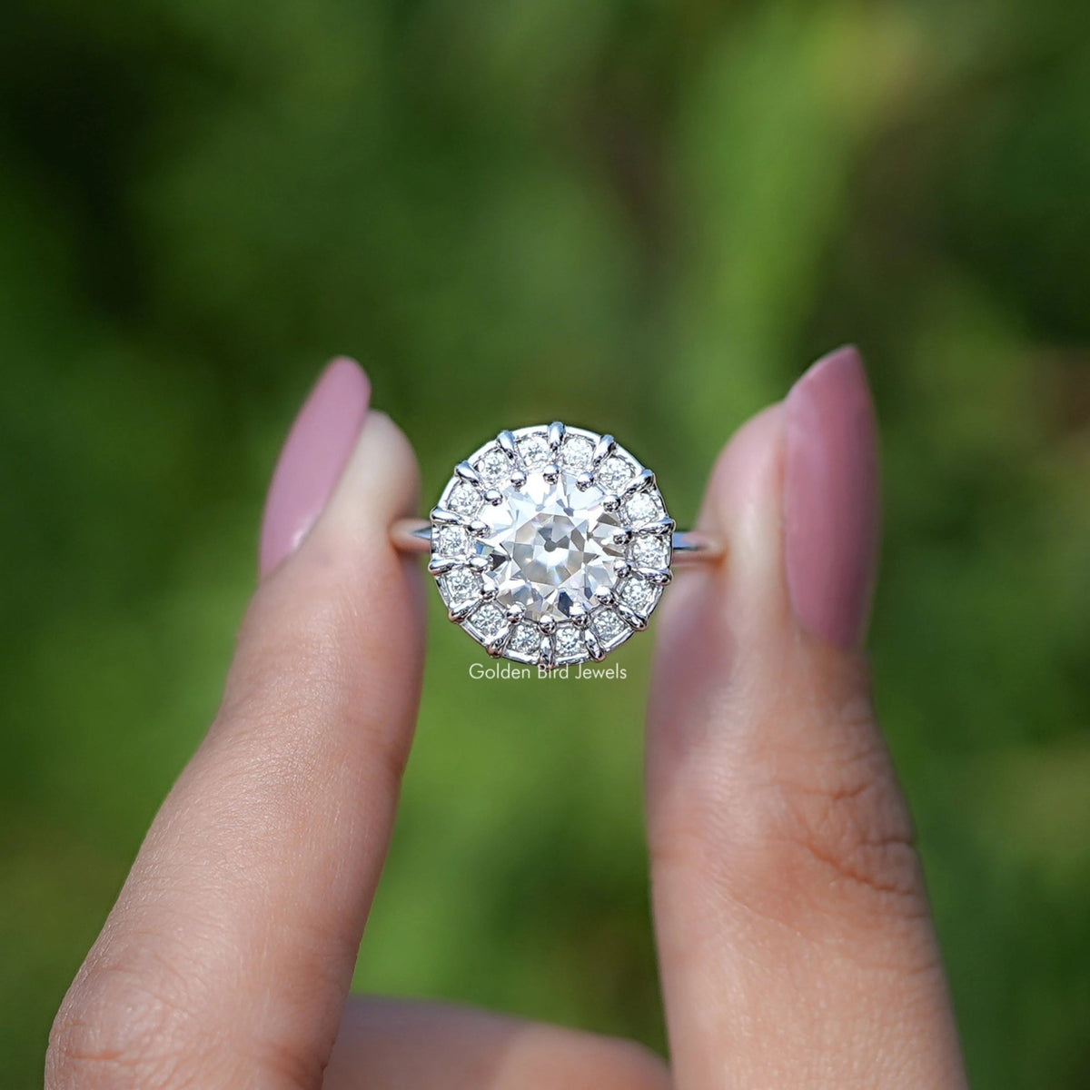 Old European Round Cut Moissanite Halo Bridal Ring