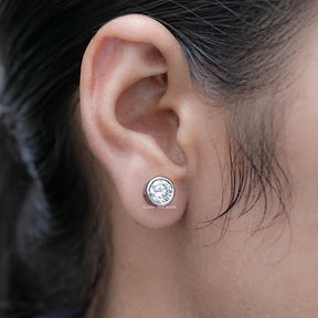 Round Cut Lab Diamond Bezel Set Stud Earrings