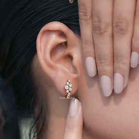 Round Lab Diamond Bezel Set U Shape Hoop Earrings