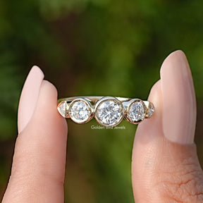 Bezel Set Round Cut Lab Diamond Five Stone Ring
