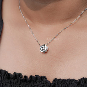 Round Lab Diamond Floral Solitaire Pendant