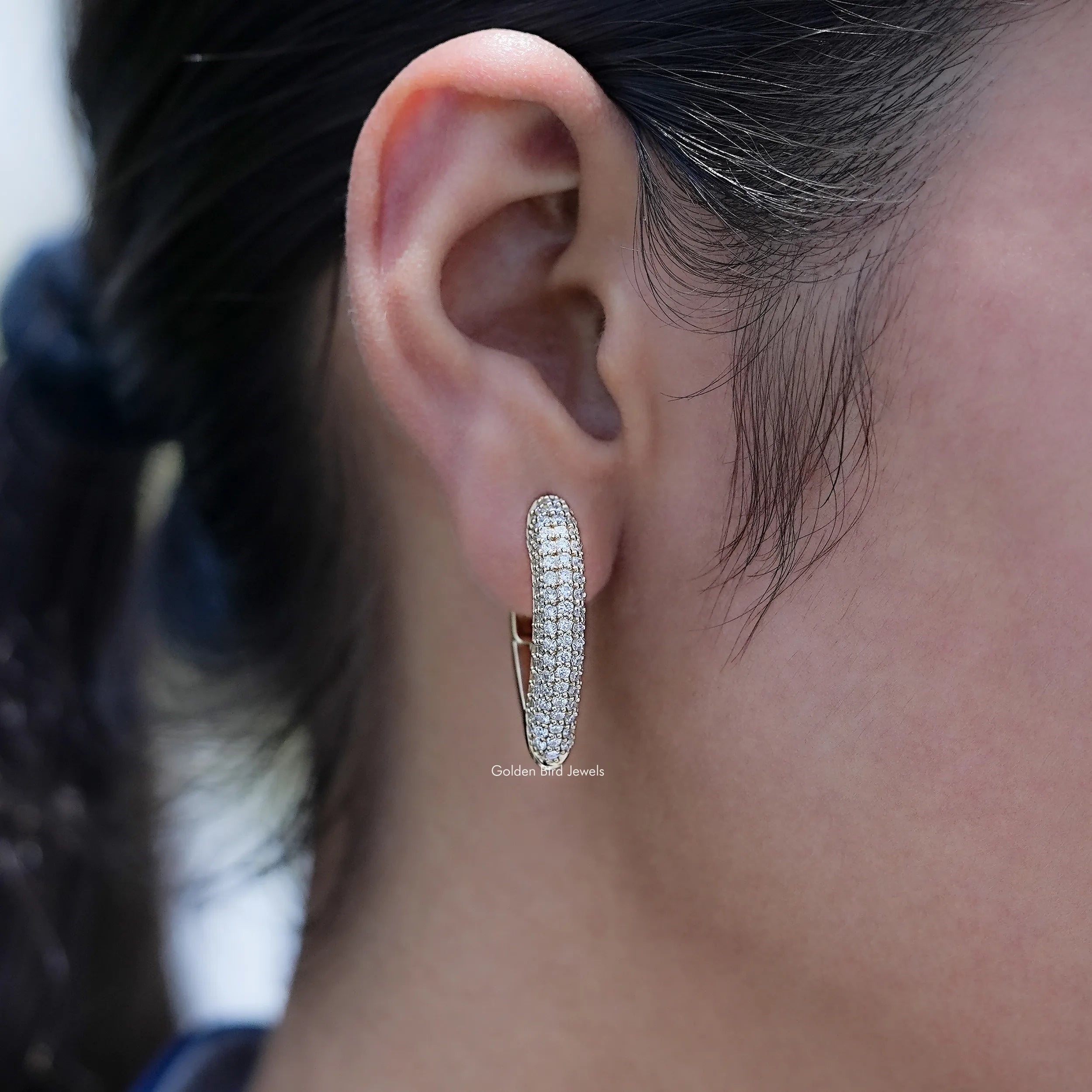 Round Cut Pave Set Hoop Earrings