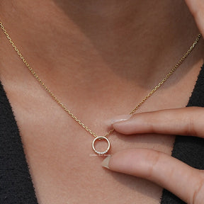 Round Cut Lab Diamond Open Circle Pendant In Yellow Gold