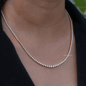 [White Gold Round Cut Lab Diamond Tennis Necklace]-[Golden Bird Jewels]
