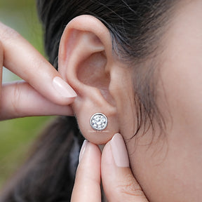Round Cut Lab Diamond Bezel Set Stud Earrings