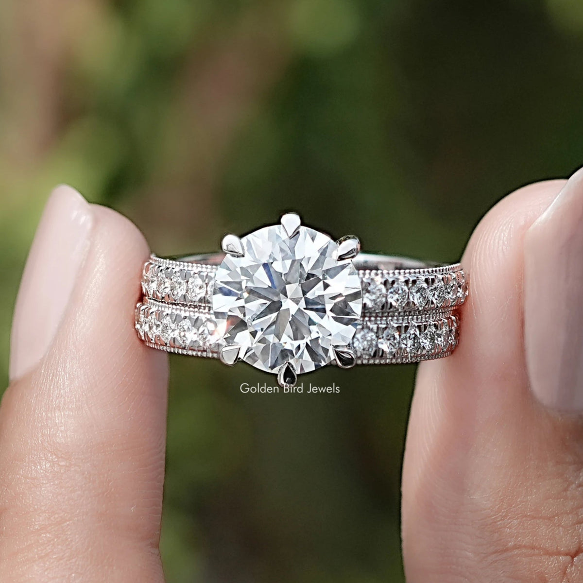 Round Cut Lab Grown Diamond Bridal Ring Set