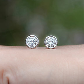 Round Cut Lab Diamond Bezel Set Stud Earrings