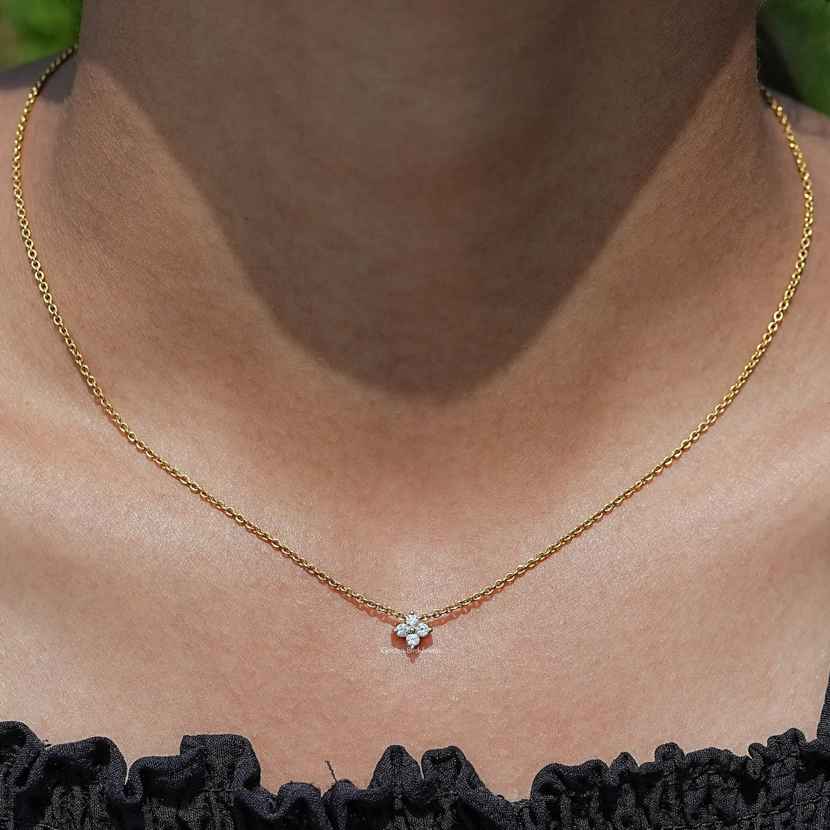 Neck's View Of Round Cut Lab Grown Flower Diamond Pendant In A Women's