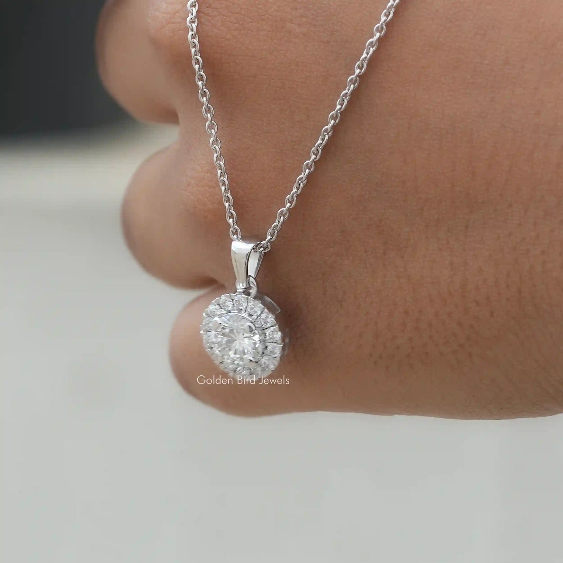 [18k White Gold Round Cut Diamond Wedding Pendant]-[Golden Bird Jewels]